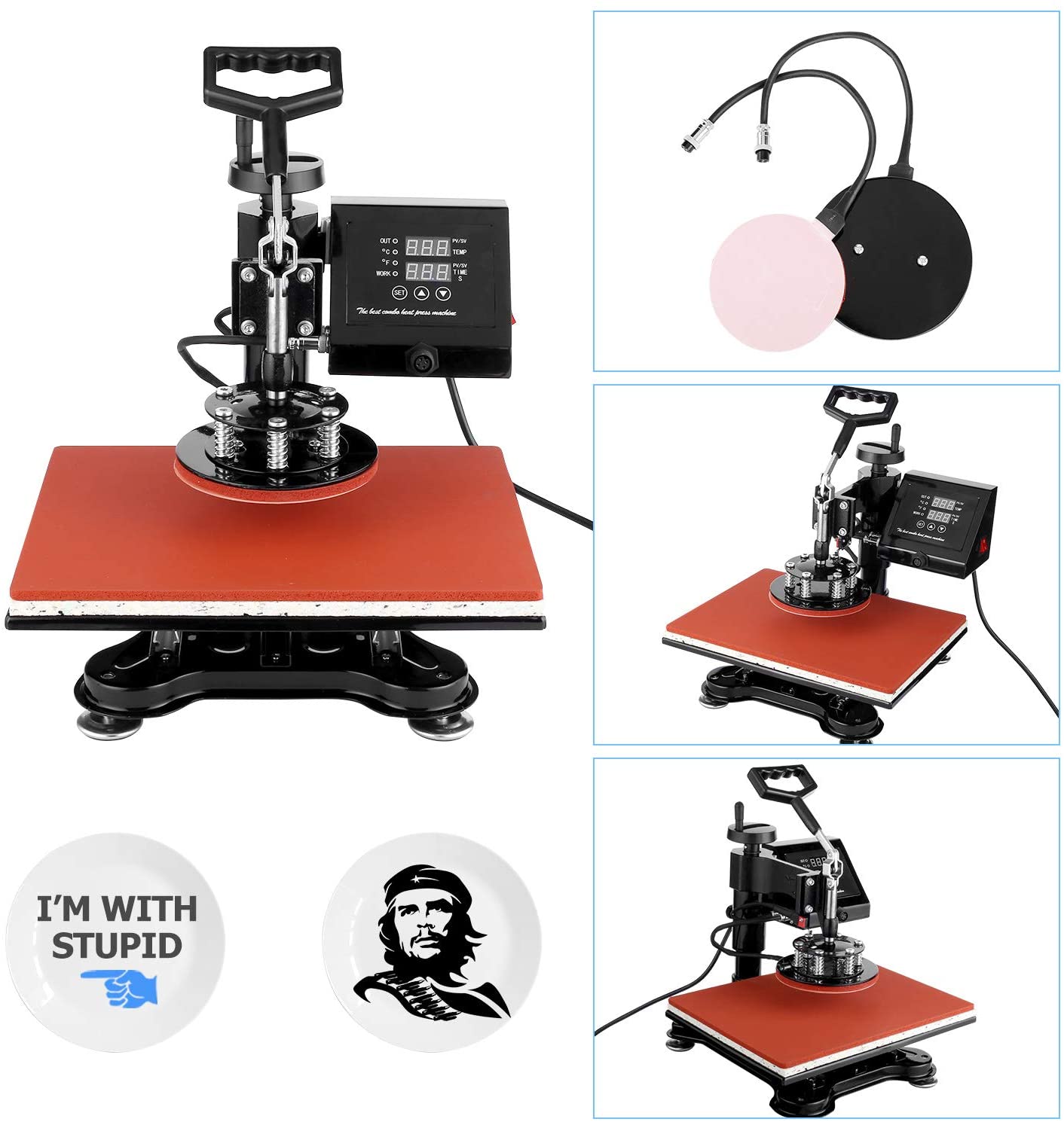 Heat Press 5 in 1, Pro Heat Transfer Machine 38X38cm, Digital LED Timer 360° Tshirt Press Machine Combo, t Shirt Maker Swing Away Heat Press Sublimation Machine for T-Shirts Hat/Cap Mug Plate - Image 3