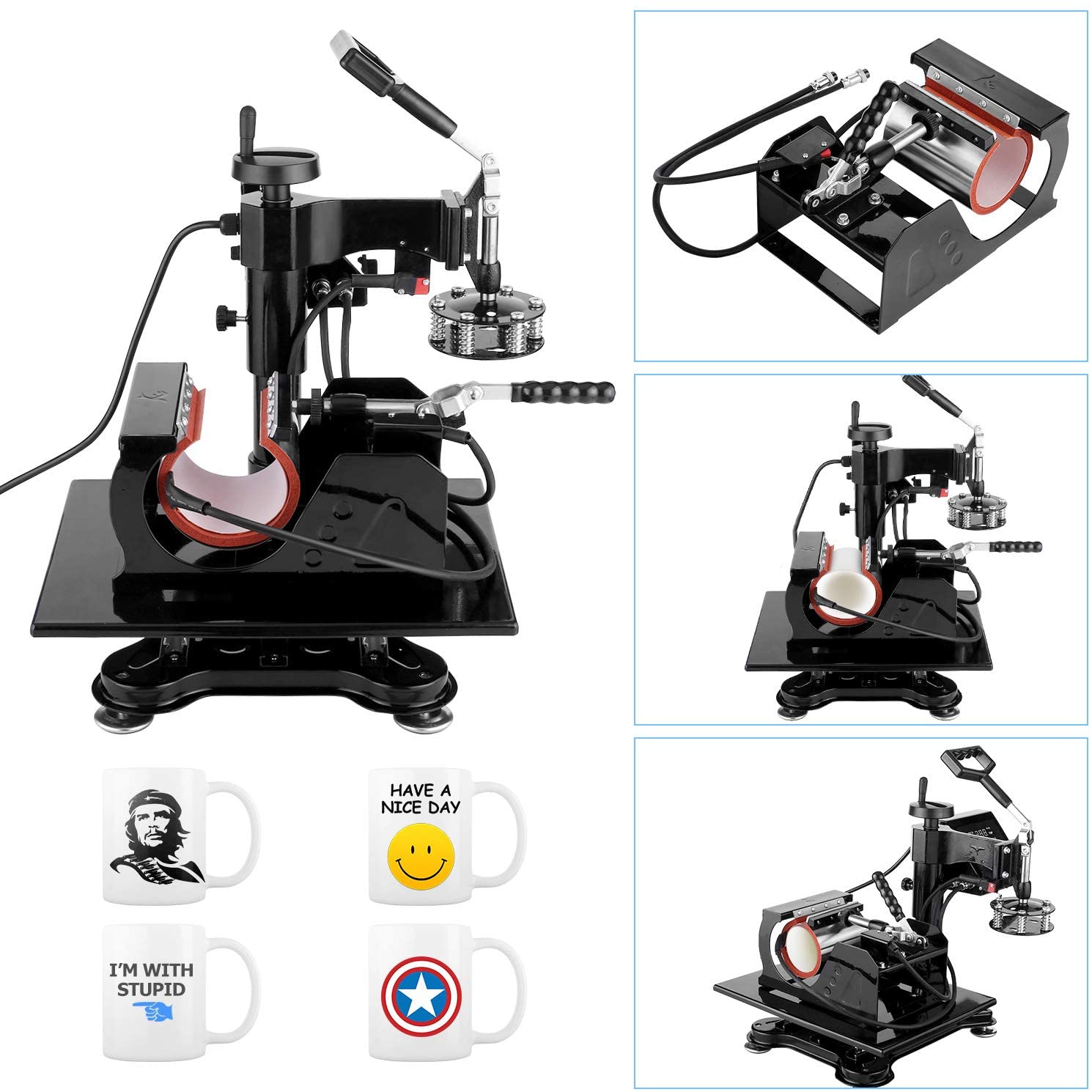 Heat Press 5 in 1, Pro Heat Transfer Machine 38X38cm, Digital LED Timer 360° Tshirt Press Machine Combo, t Shirt Maker Swing Away Heat Press Sublimation Machine for T-Shirts Hat/Cap Mug Plate - Image 4