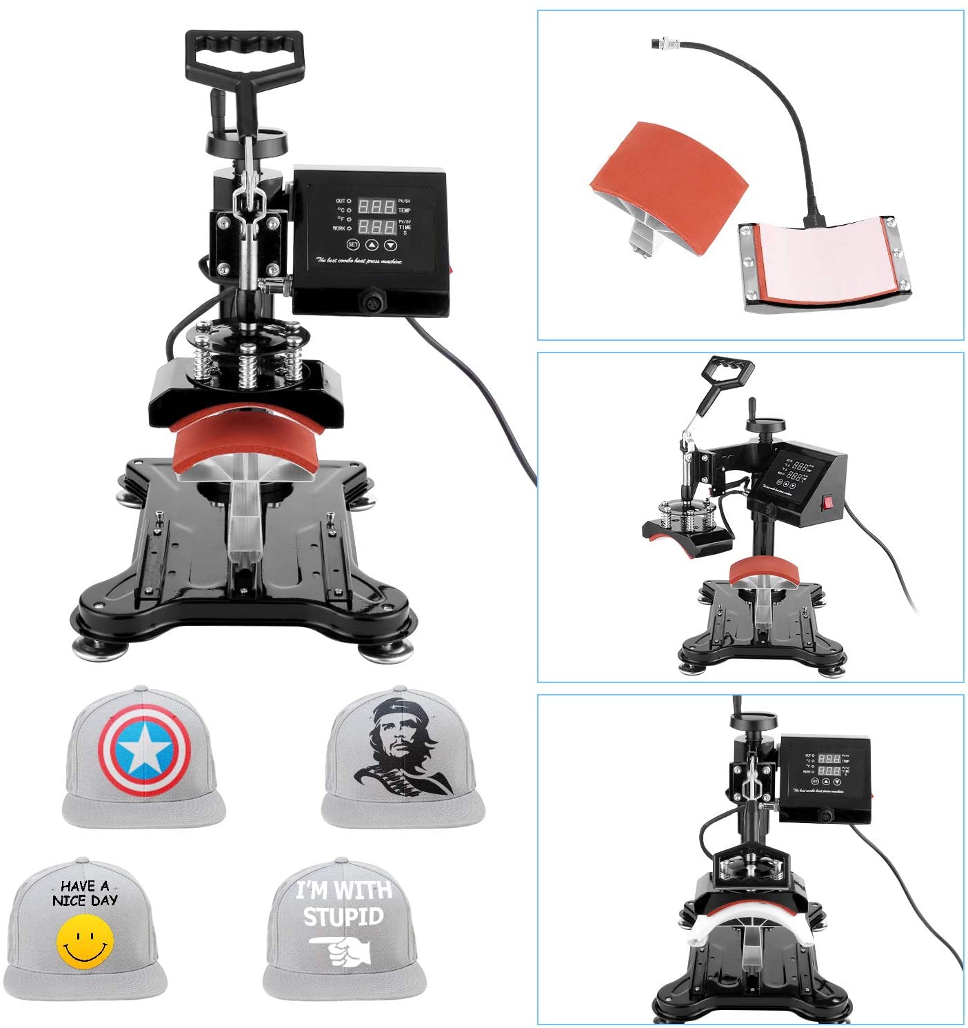 Heat Press 5 in 1, Pro Heat Transfer Machine 38X38cm, Digital LED Timer 360° Tshirt Press Machine Combo, t Shirt Maker Swing Away Heat Press Sublimation Machine for T-Shirts Hat/Cap Mug Plate - Image 6