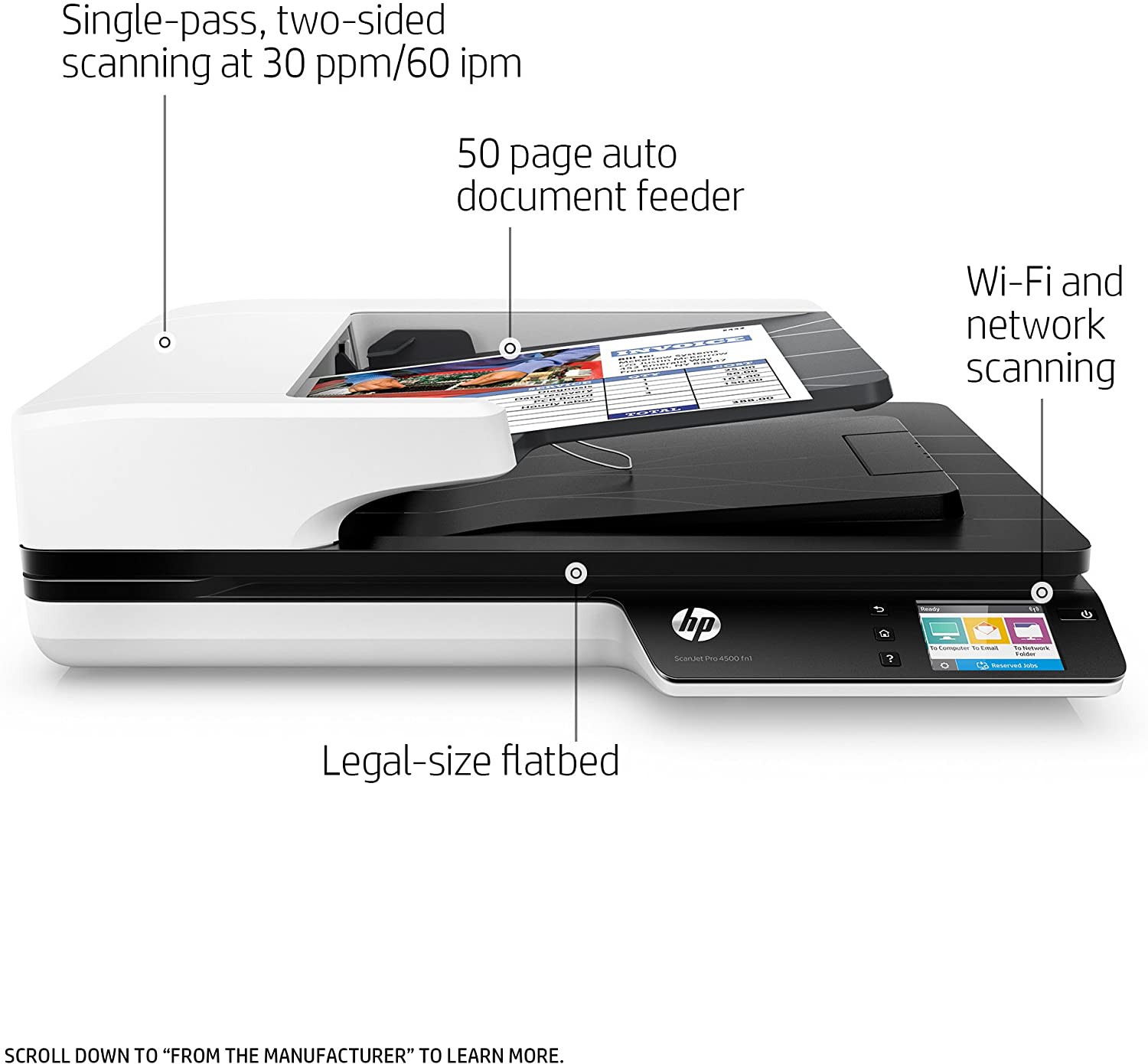 Alternative view of HP ScanJet Pro 4500 fn1 Network(L2749A) Scanner